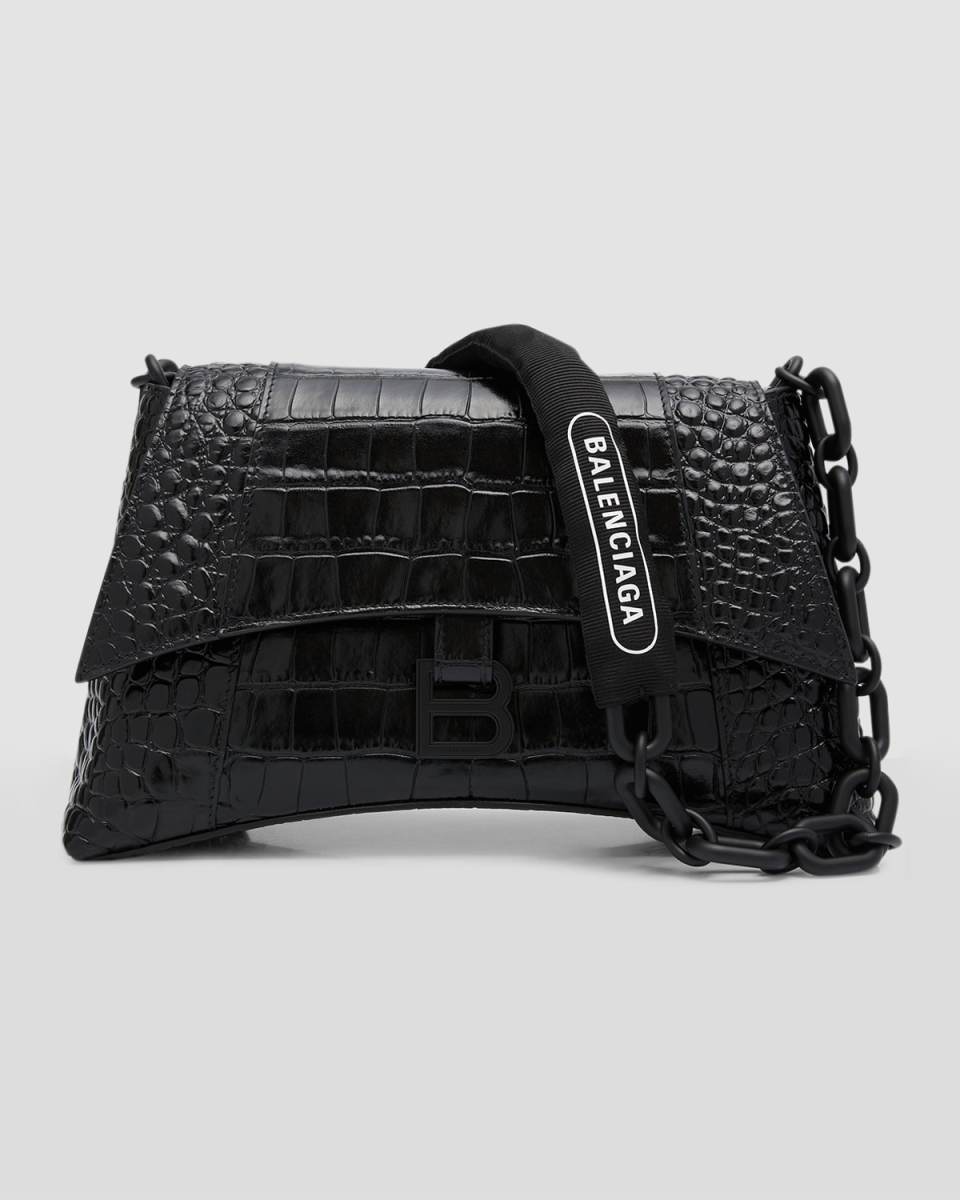 Downtown Small Shoulder Bag With Chain Crocodile Embossed